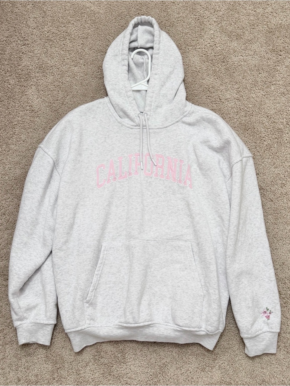 Light Gray California Hoodie Oversized Embroidered Comfy Chic Pullover Sz Large